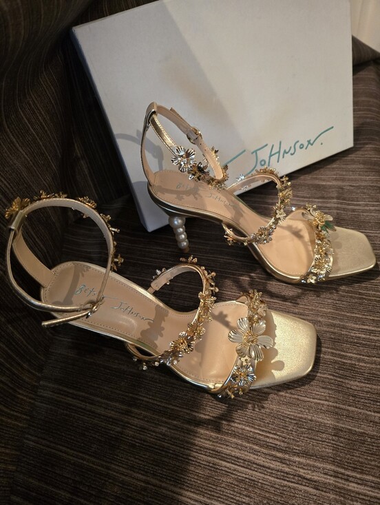 Betsey Johnson Shoes - NWT Betsey Johnson Lorra Flower Sequin Sandals Light Gold 4" Heels Size 10